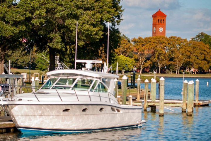 a small boat in a body of water